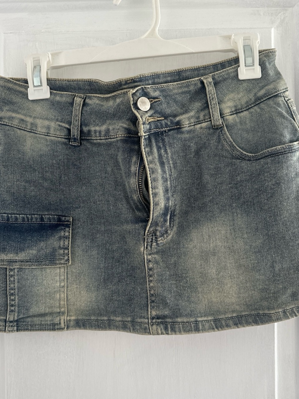 Washed Denim micro Mini Skirt with Utility Pocket
